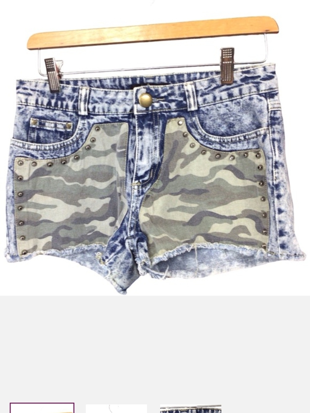 Forever 21 Acid-Wash Denim Shorts with Green Camo Panels New